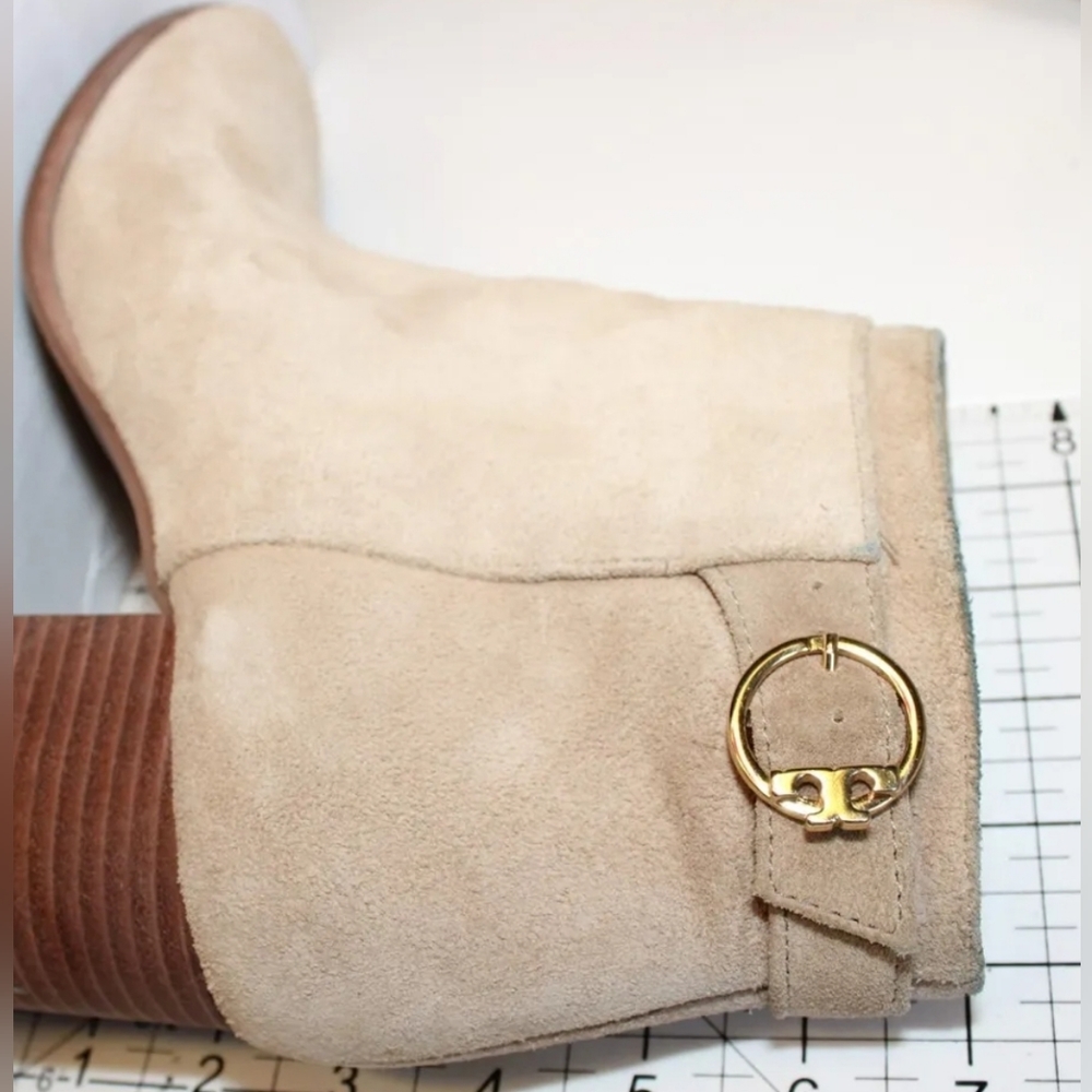 Tory Burch Sofia 65mm 8.5 M Beige Suede Side Zip Chelsea Ankle Boots - Picture 12 of 12
